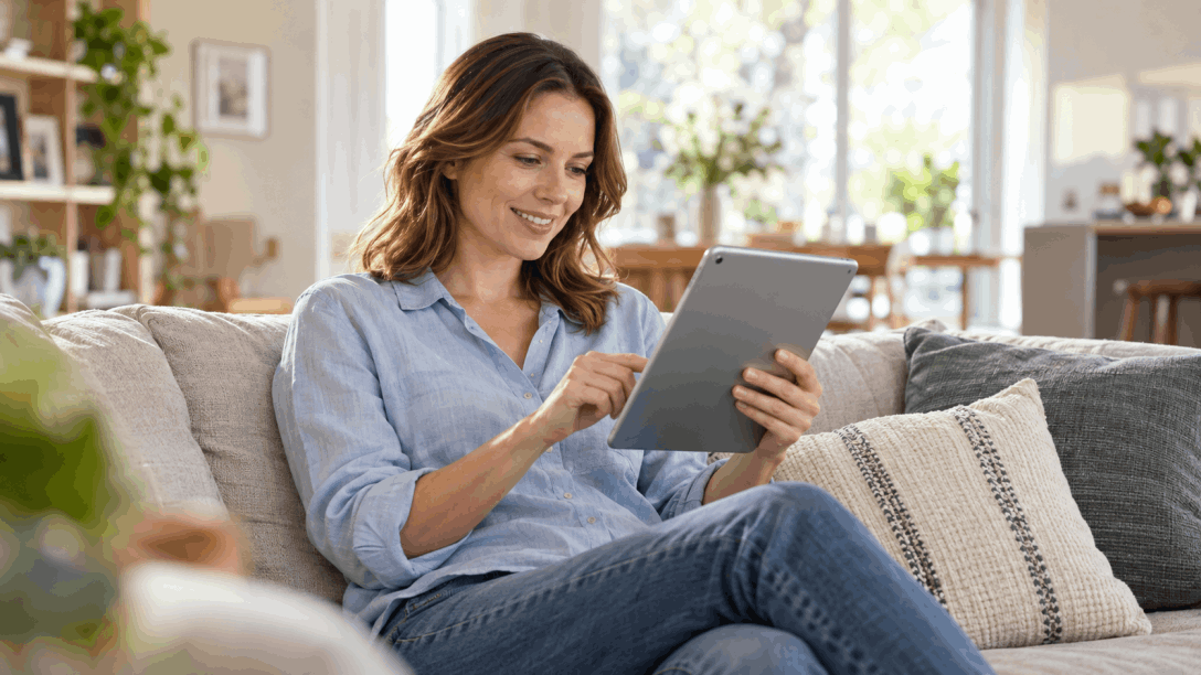 Person exploring products and services on a tablet